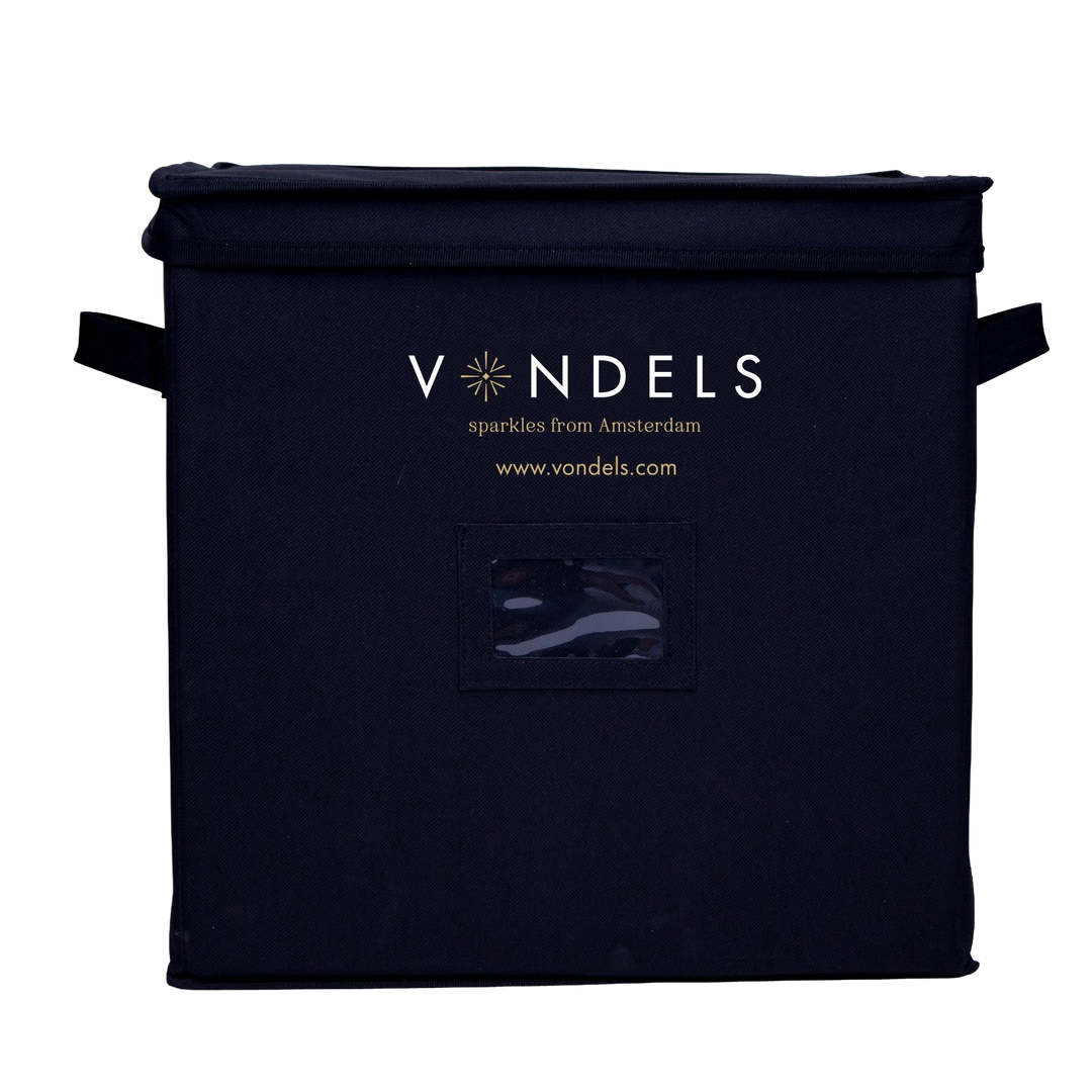 Vondels opbergbox voor kerstballen, zwart met deksel