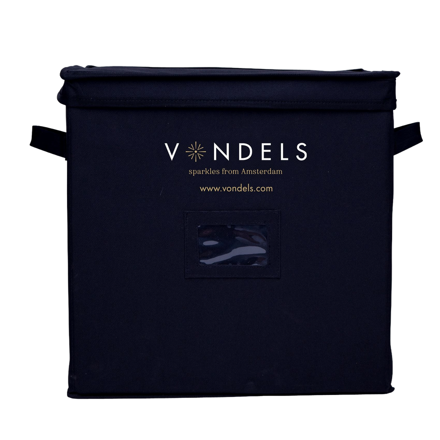 Vondels opbergbox voor kerstballen, zwart met deksel