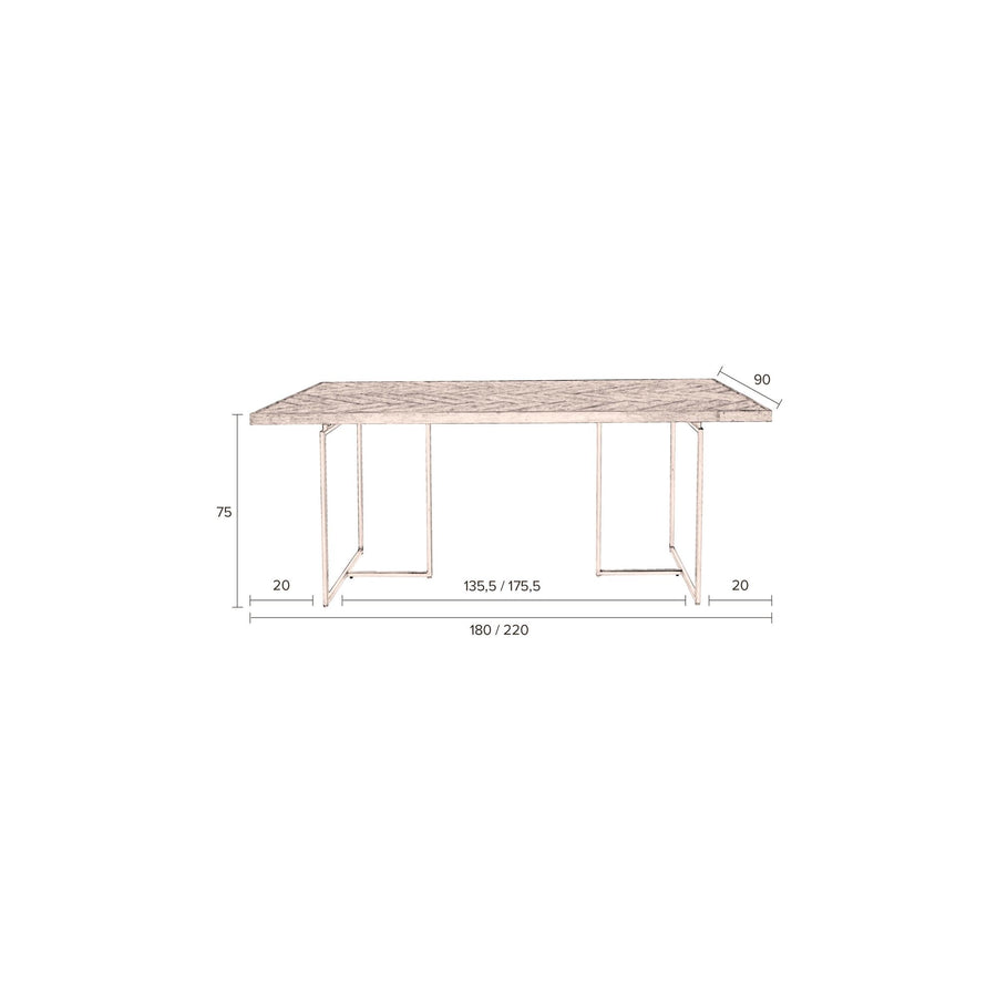 Maattekening eettafel 220 x 90 x 75 cm Dutchbone Class