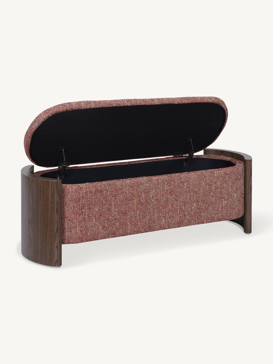 Bankje met opbergruimte 126 cm rood open