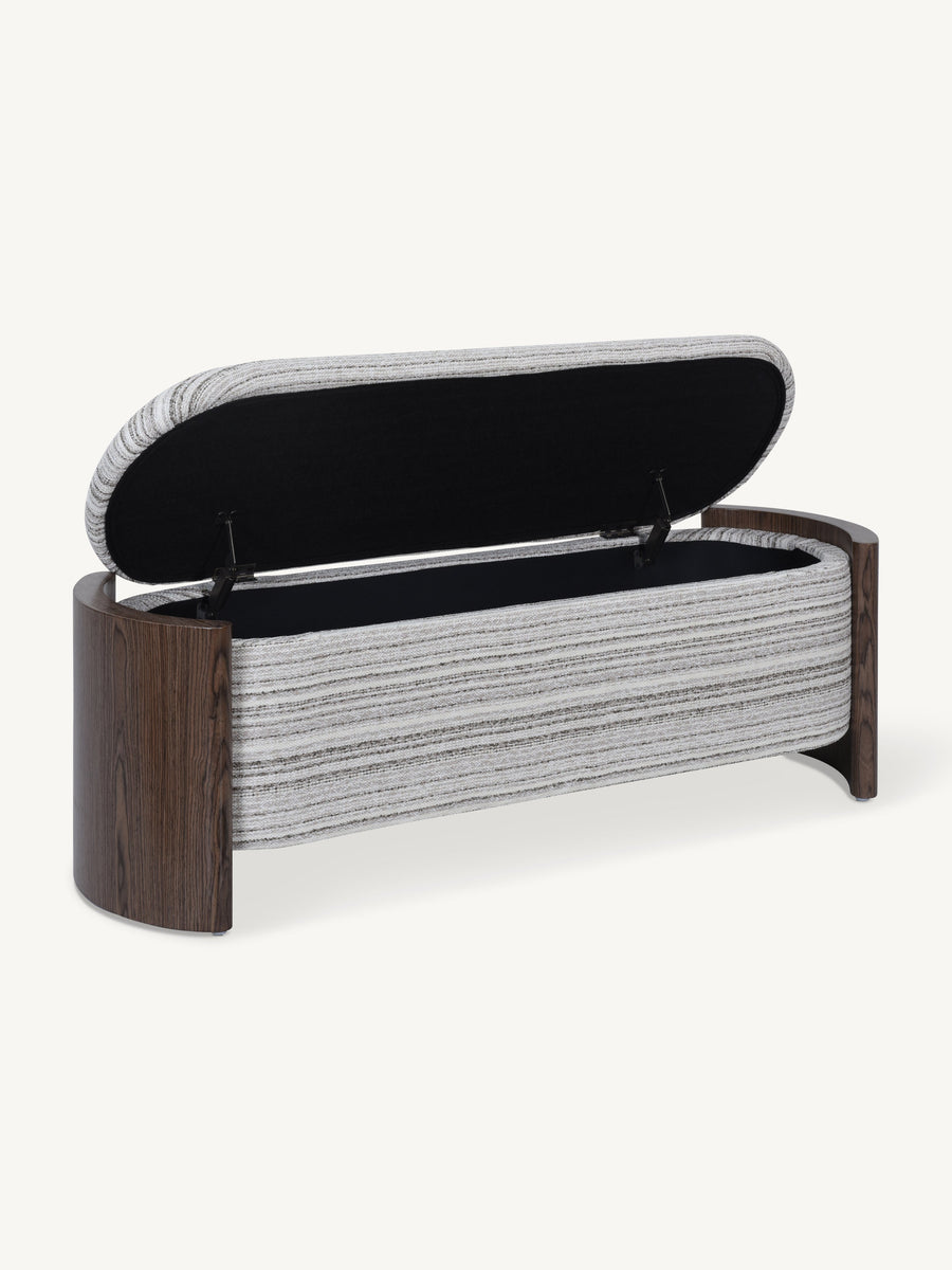 Bankje met opbergruimte 126 cm naturel gestreept open