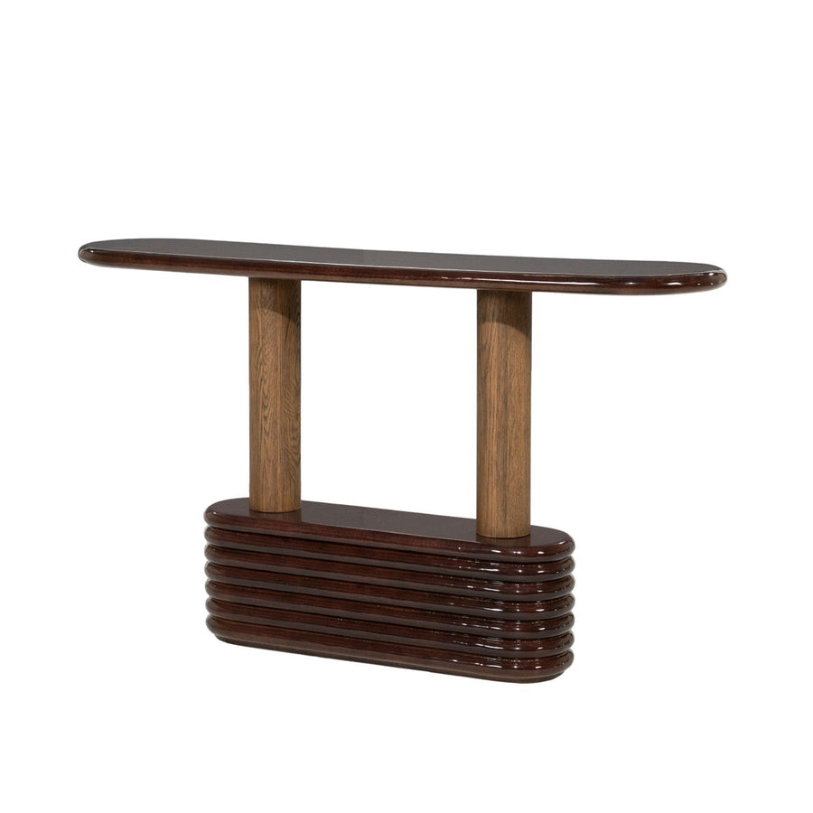 Sidetable Kyan – beton, eiken & metaal roodbruin