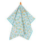 Leopard theedoek turquoise oranje detail
