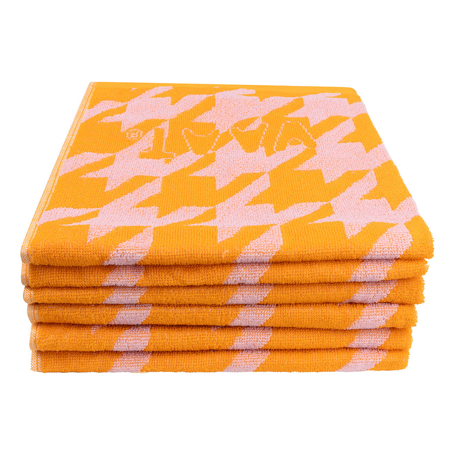 Keukenhanddoeken pied-de-poule roze en oranje set van 6