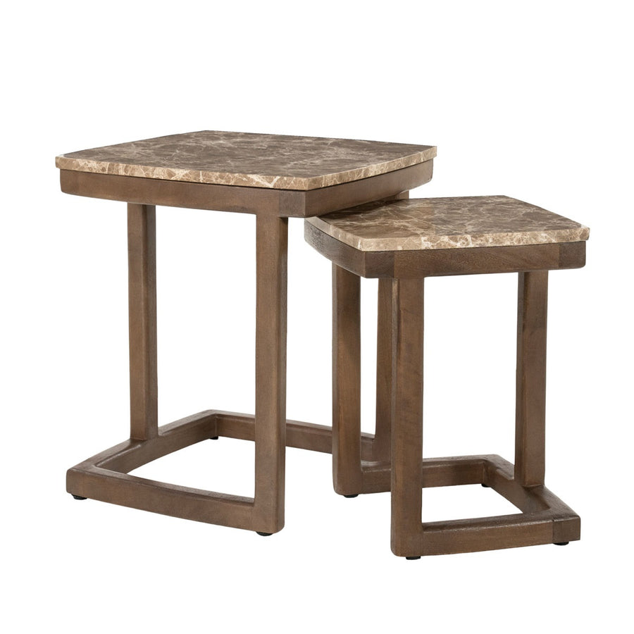 Bijzettafel set Nordin – mangohout & Emperador marmer