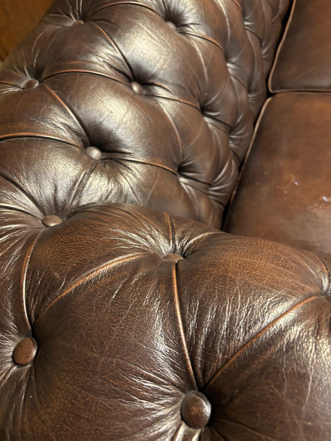 Chesterfield Bank - Bruin gevlamd - 200 cm- GEBRUIKT