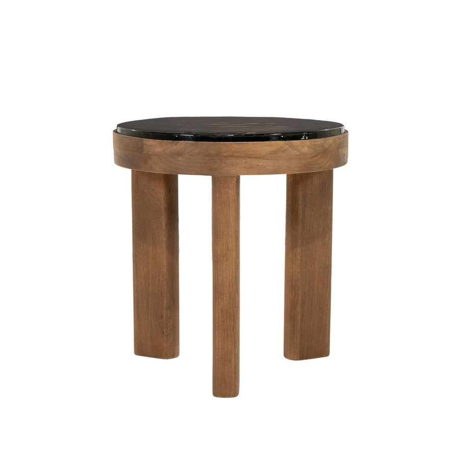 Bijzettafel Lucent mangohout met zwart glas
