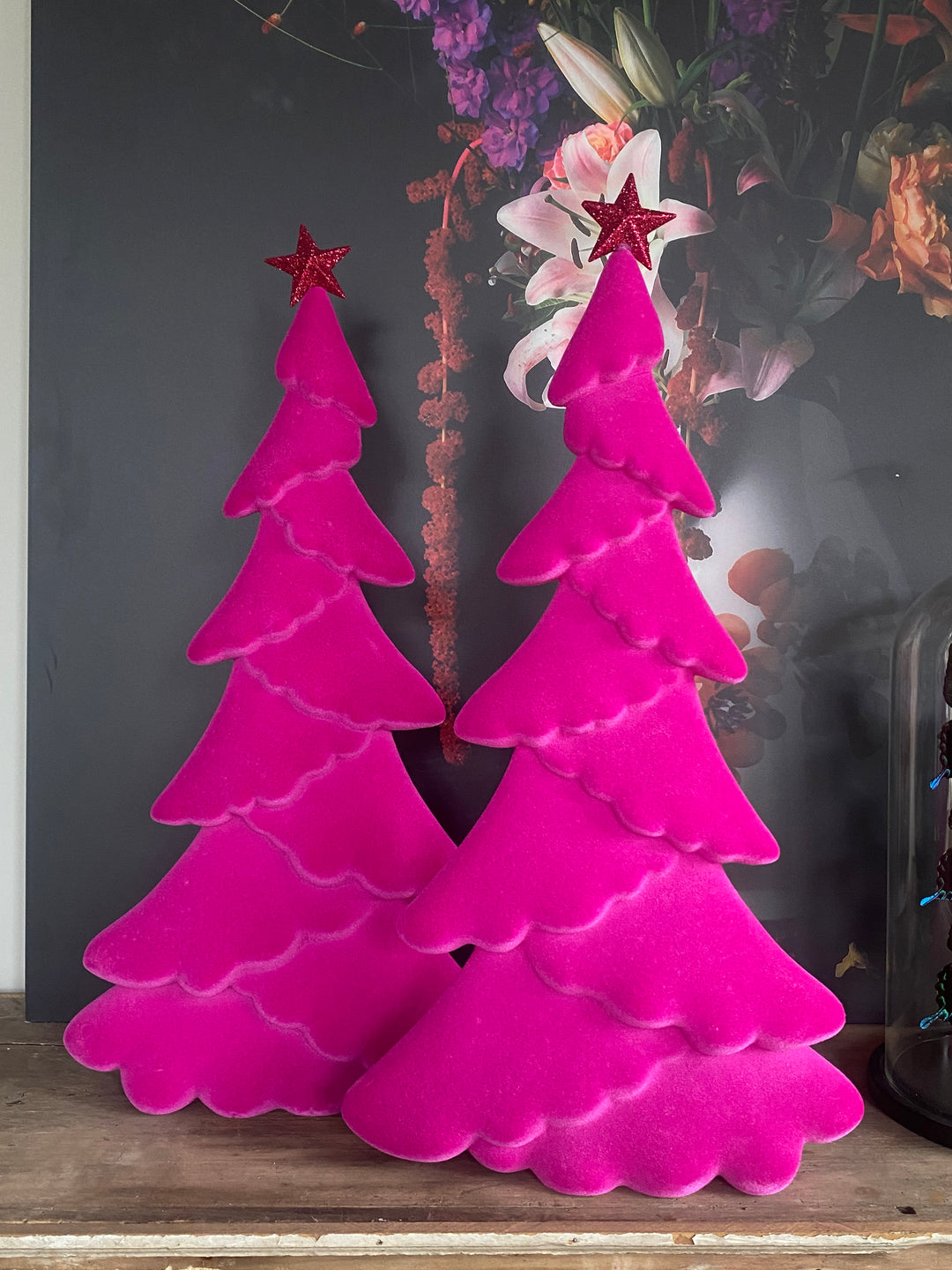 Roze velvet kerstboom 67x34cm