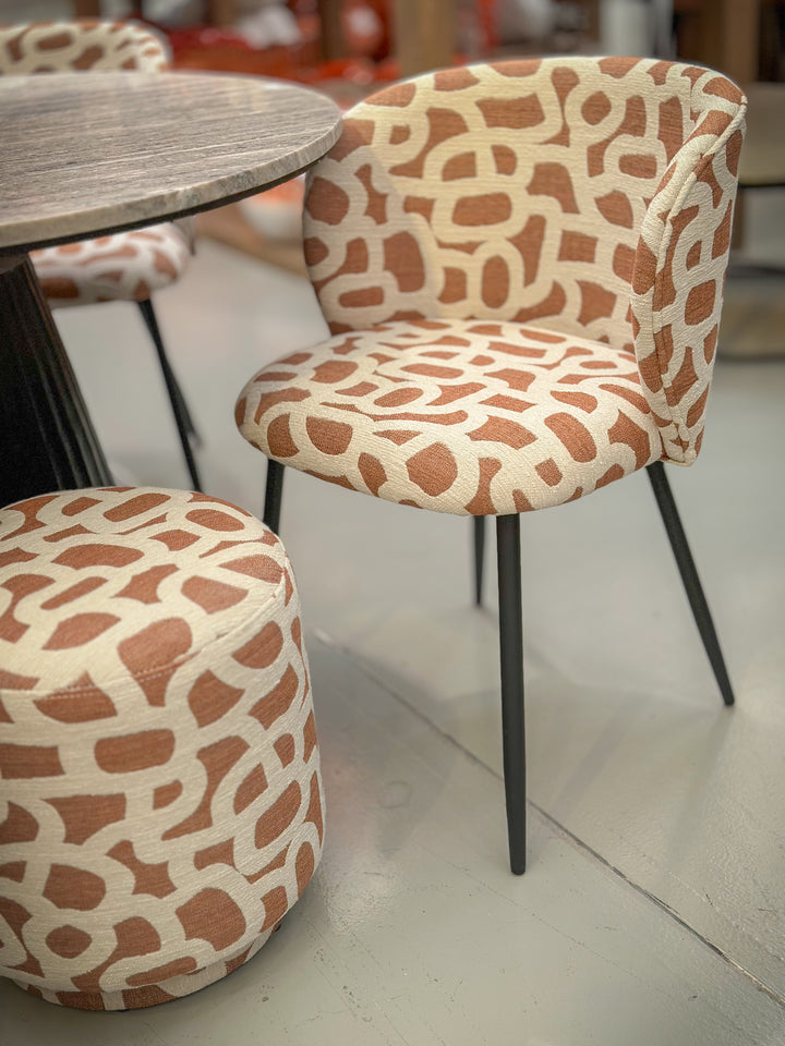 Ronde Poef Taupe met Beige Print – Devon