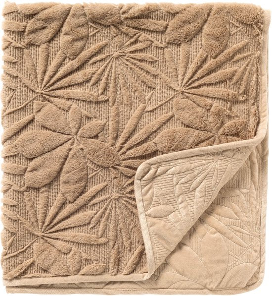 Bedsprei bontlook gewatteerd 240x260 cm beige bladmotief