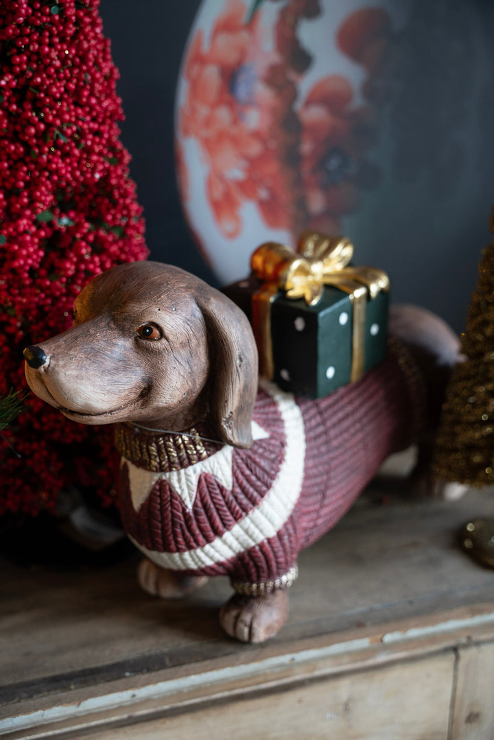Kerst Teckel Decoratie – 50 cm Hond in Wintertrui