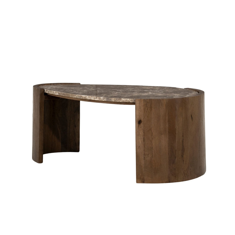 Salontafel Niklas large – mangohout & Emperador marmer