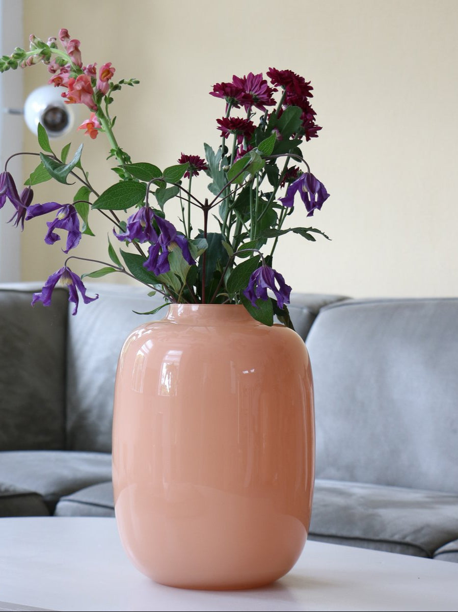 Artic Pastel Peach vaas – Glazen design in zacht oranje-roze Ø21–25xH29–35