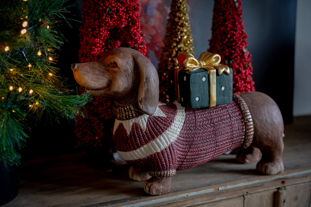 Kerst Teckel Decoratie – 50 cm Hond in Wintertrui