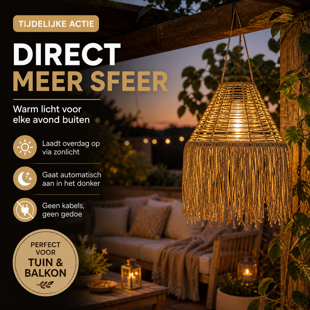 Solar Hanglamp Rotan Tob – Boho Tuinverlichting – 36x36 cm