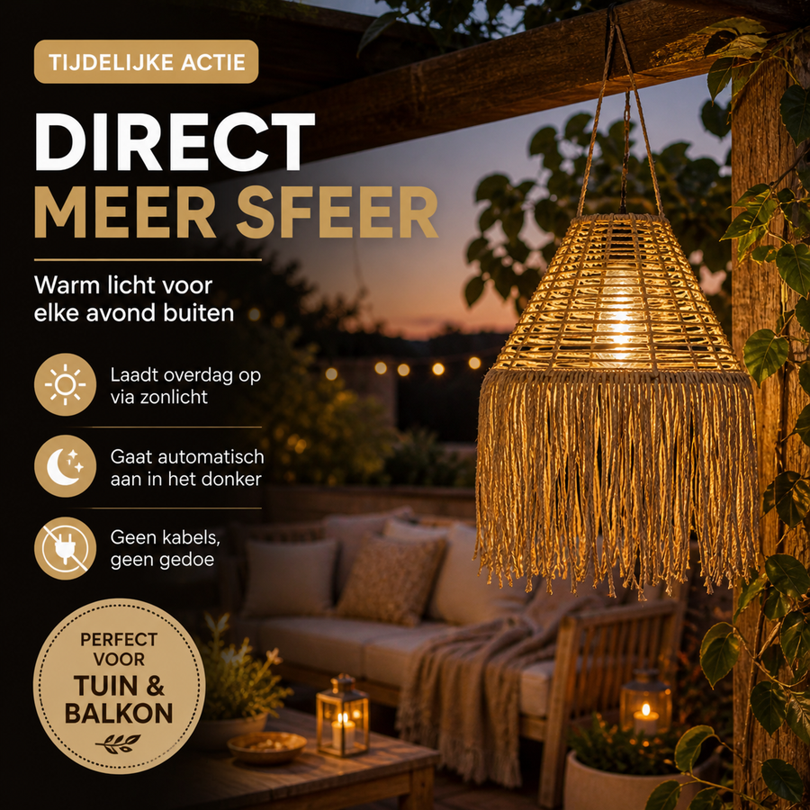 Solar Hanglamp Rotan Tob – Boho Tuinverlichting – 36x36 cm