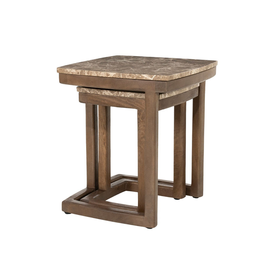 Bijzettafel set Nordin – mangohout & Emperador marmer