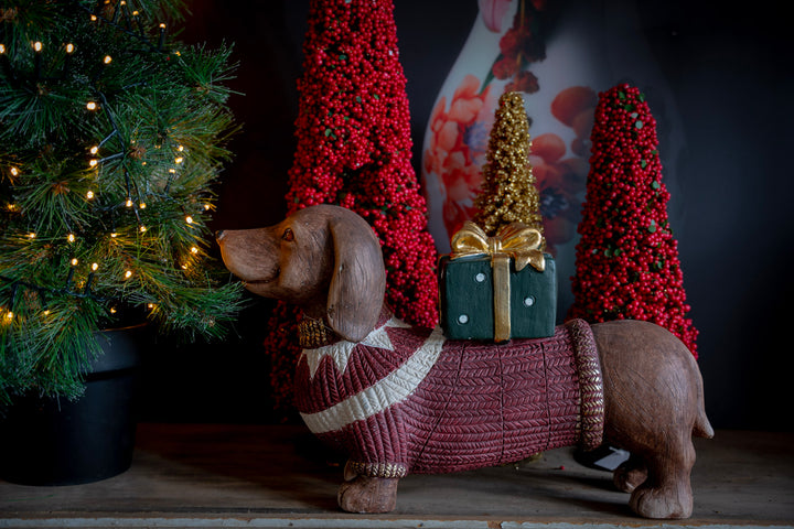 Kerst Teckel Decoratie – 50 cm Hond in Wintertrui