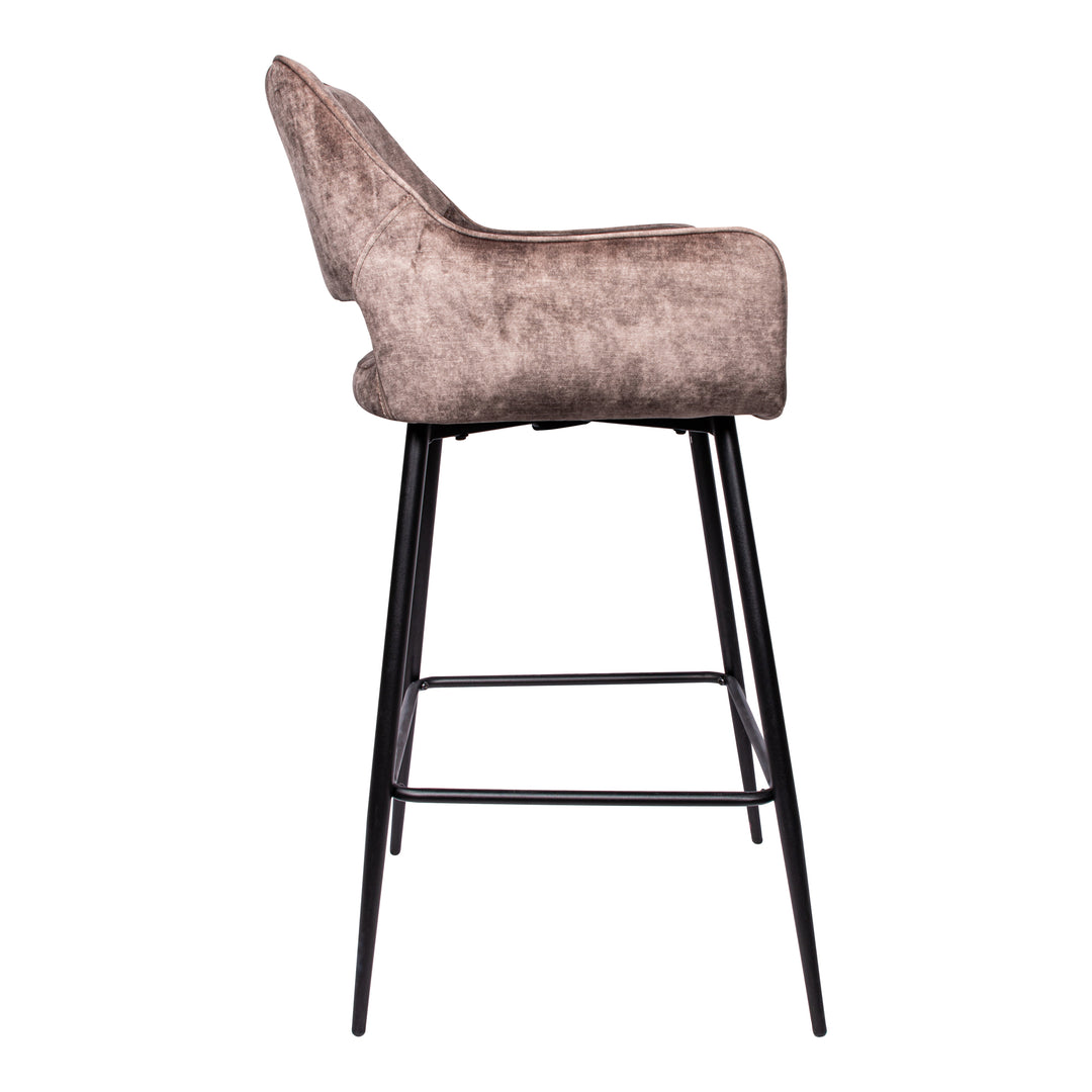 Fallon Velvet Brown Bar Stool Black Metal Leg KD (set of 2)