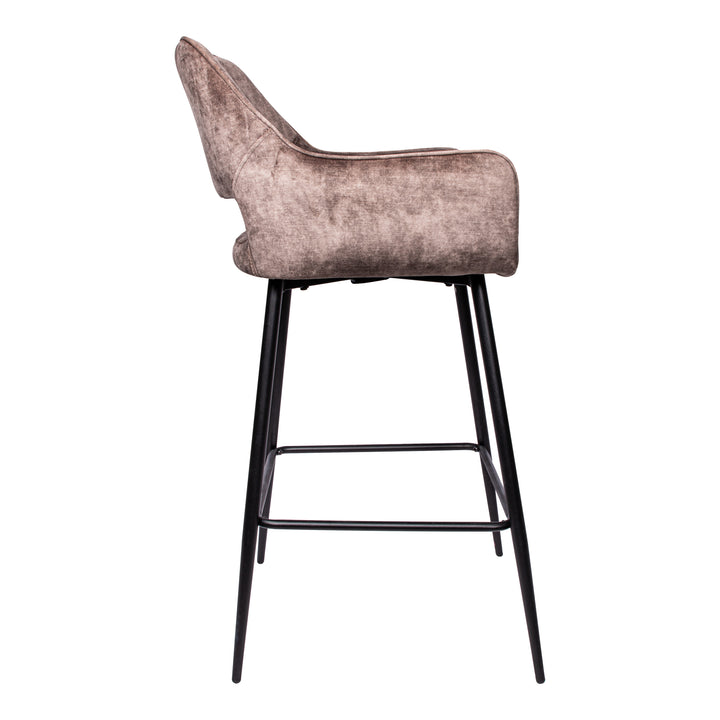 Fallon Velvet Brown Bar Stool Black Metal Leg KD (set of 2)