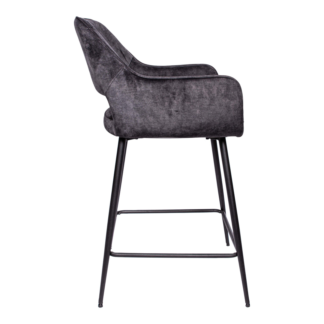 Fal LOW Velvet Anthracite Bar Stool Black Metal Le (set of 2)