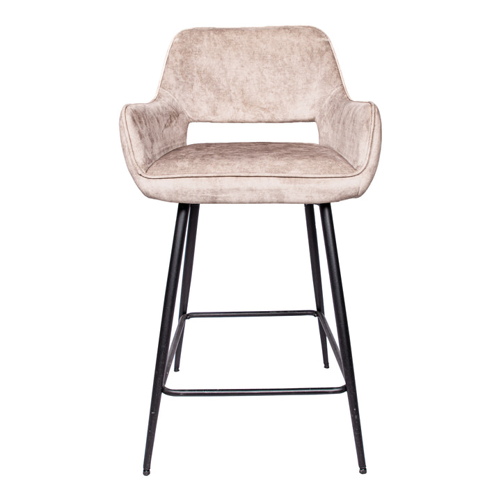 Fal LOW Velvet Khaki Bar Stool Black Metal Leg KD (set of 2)