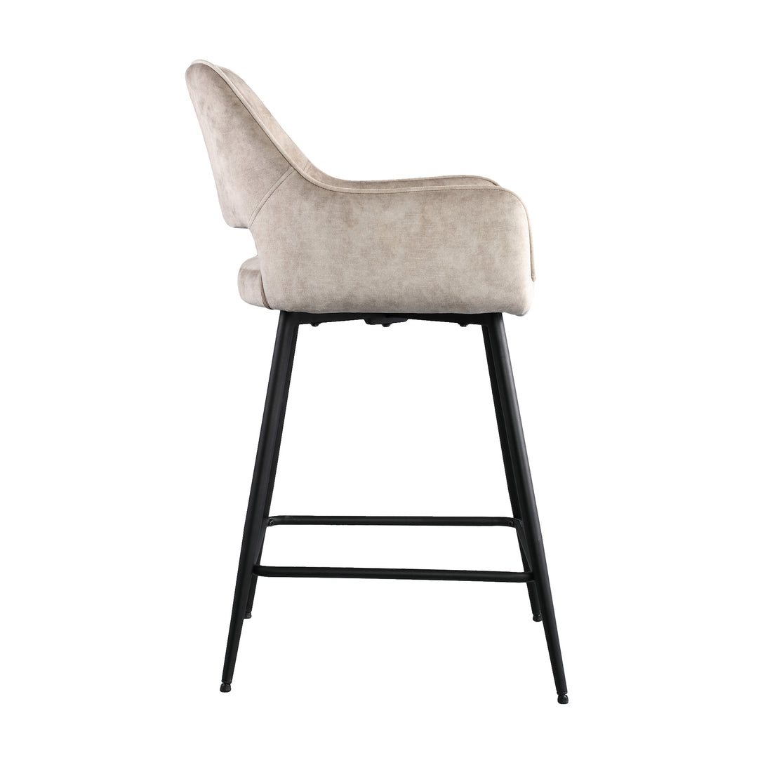 Fal LOW Velvet Khaki Bar Stool Black Metal Leg KD (set of 2)