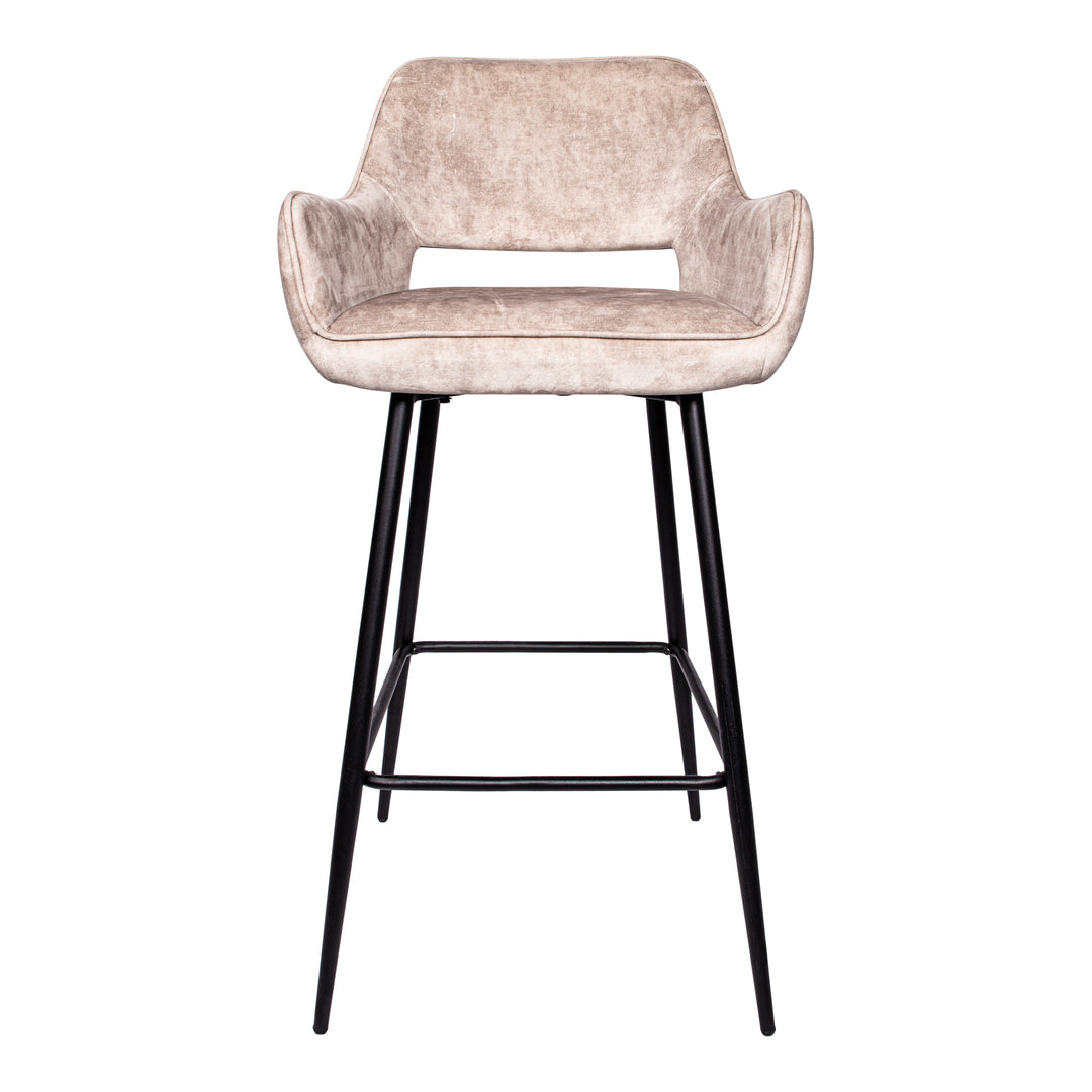 Fallon Velvet Khaki Bar Stool Black Metal Leg KD (set of 2)