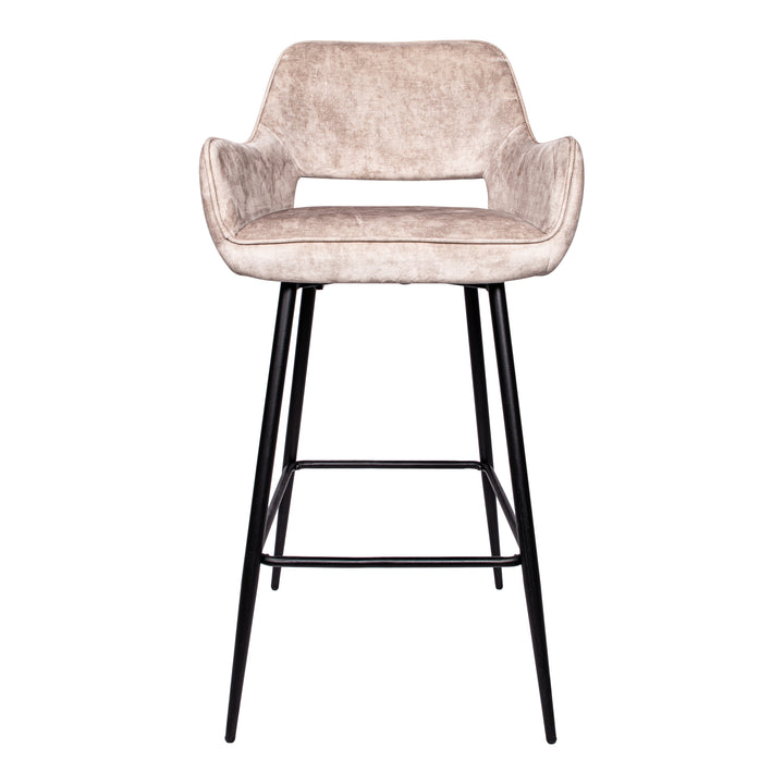 Fallon Velvet Khaki Bar Stool Black Metal Leg KD (set of 2)