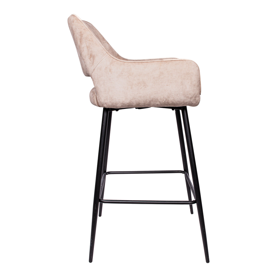 Fallon Velvet Khaki Bar Stool Black Metal Leg KD (set of 2)