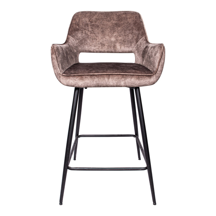 Fal LOW Velvet Brown Bar Stool Black Metal Leg (set of 2)