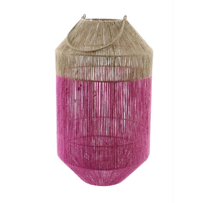 Rotan Windlicht – Fuchsia/Naturel & Oranje Tuin Lantaarns