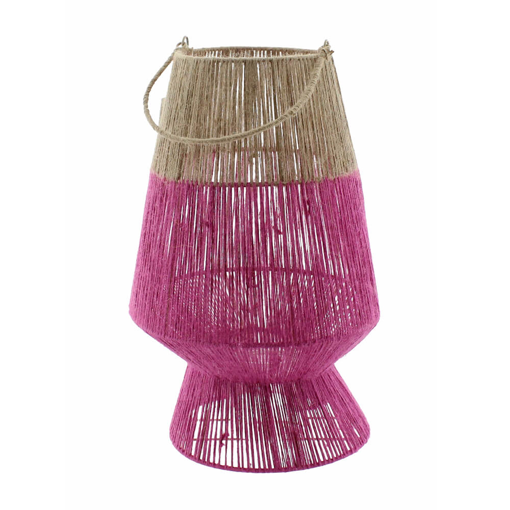 Rotan Windlicht – Fuchsia/Naturel & Oranje Tuin Lantaarns