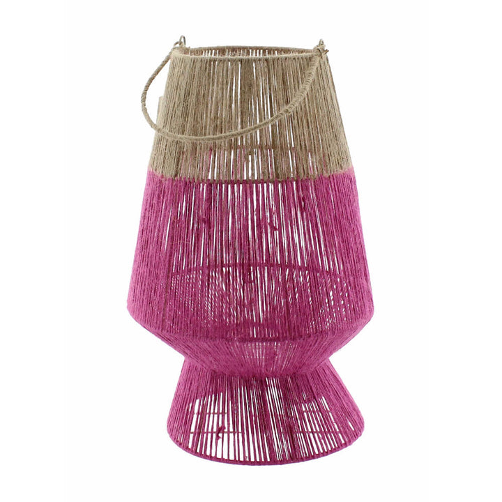 Rotan Windlicht – Fuchsia/Naturel & Oranje Tuin Lantaarns
