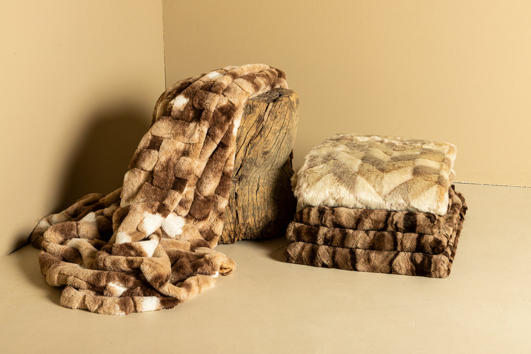 Clarisse Brown Artificial Fur Plaid Rectangle S