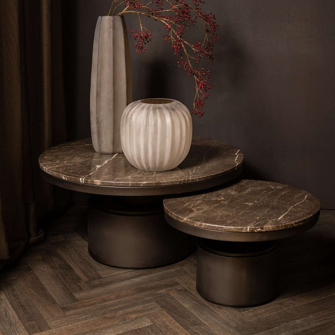 Ronde Salontafel Bruin Marmer – Hoog of Laag Model | PTMD
