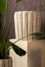 Imani Taupe Cement Pot High With Stripes M PTMD