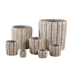 Imani Taupe Cement Pot Round With Lines Big L PTMD