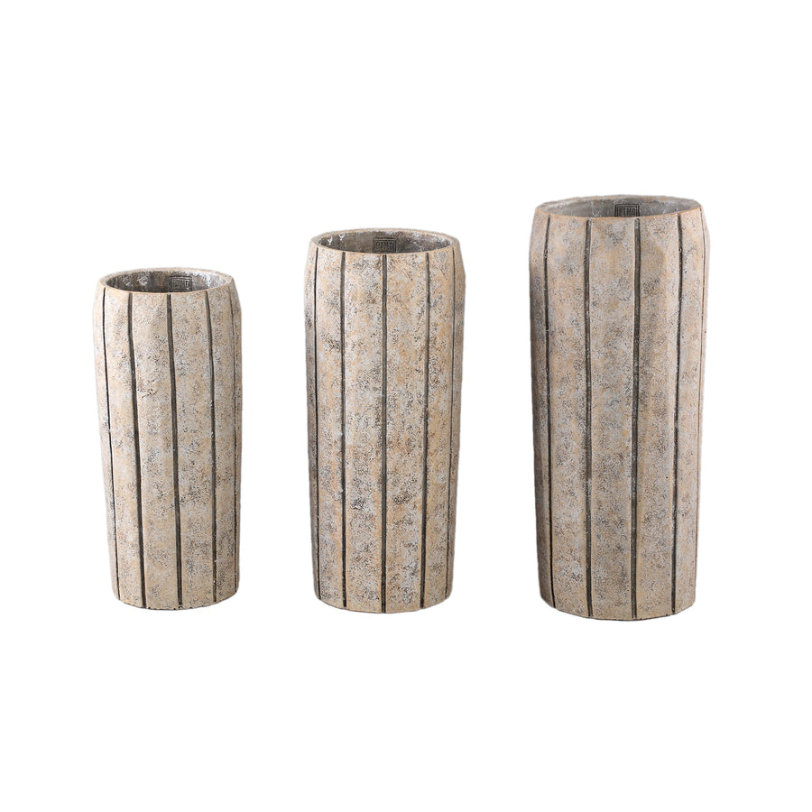 Imani Taupe Cement Pot High With Stripes S PTMD