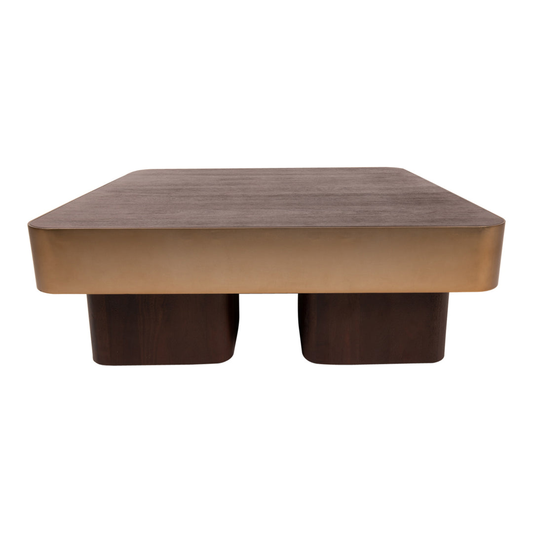 PTMD Warren salontafel mangohout 90x90 cm donkerbruin met goud