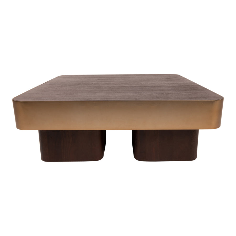 PTMD Warren salontafel mangohout 90x90 cm donkerbruin met goud