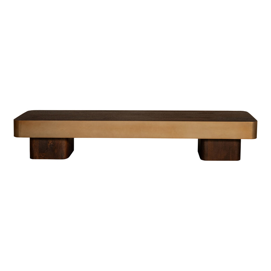 PTMD Warren salontafel mangohout 180x45 cm donkerbruin met goud