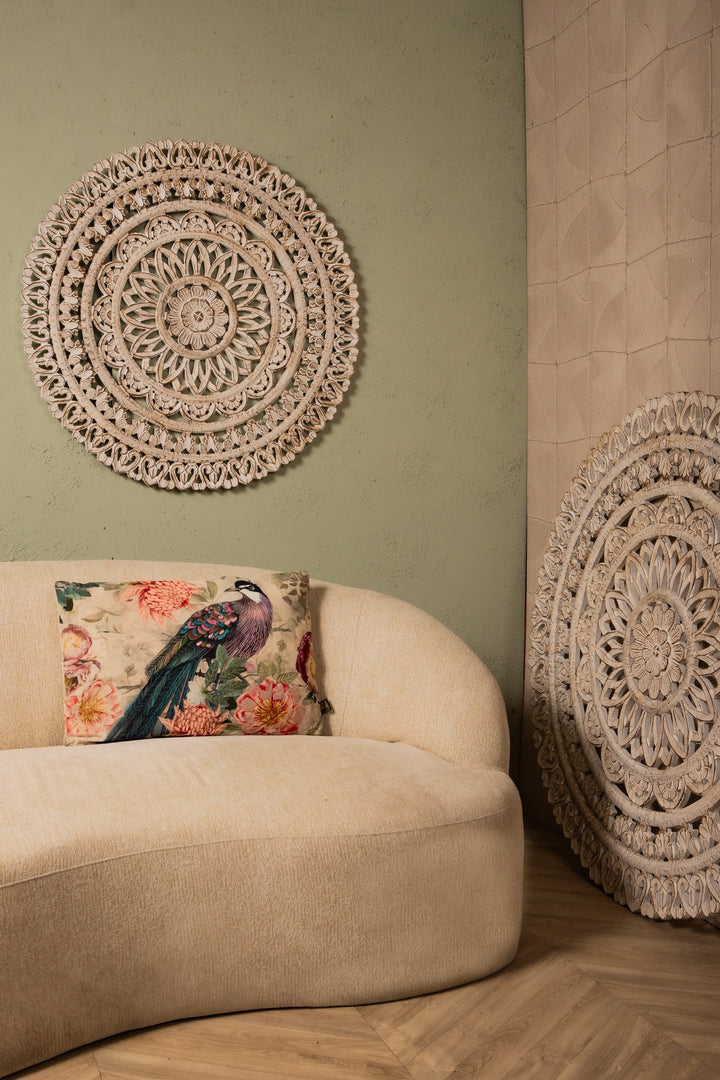 Farris Cream Round Mdf Wall Panel Carved S