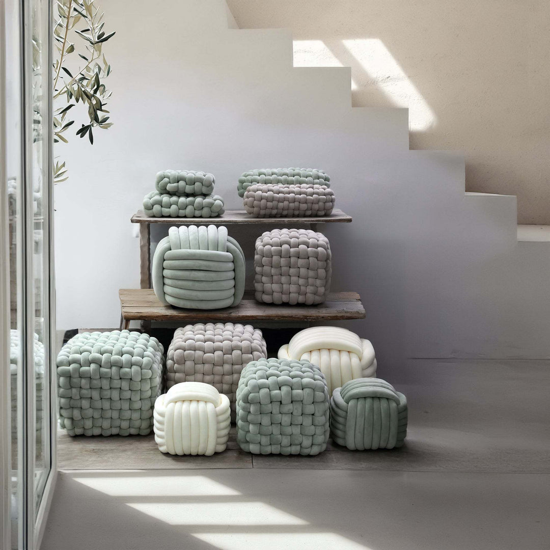Roa Beige polyester handgeweven poef S