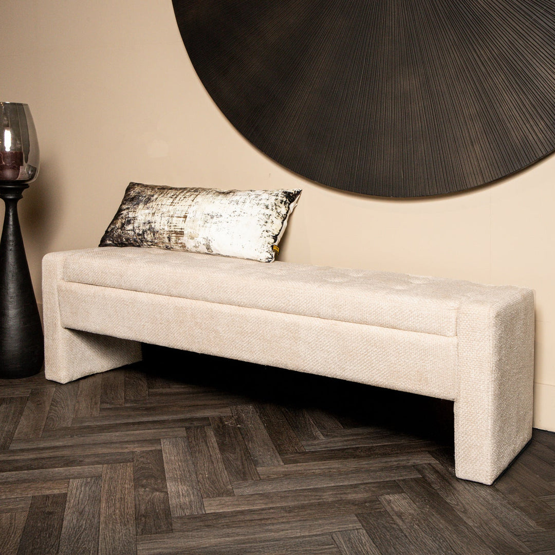 Sidney Opbergbank 160 cm – Bank met Opbergruimte (Cream & Stone)