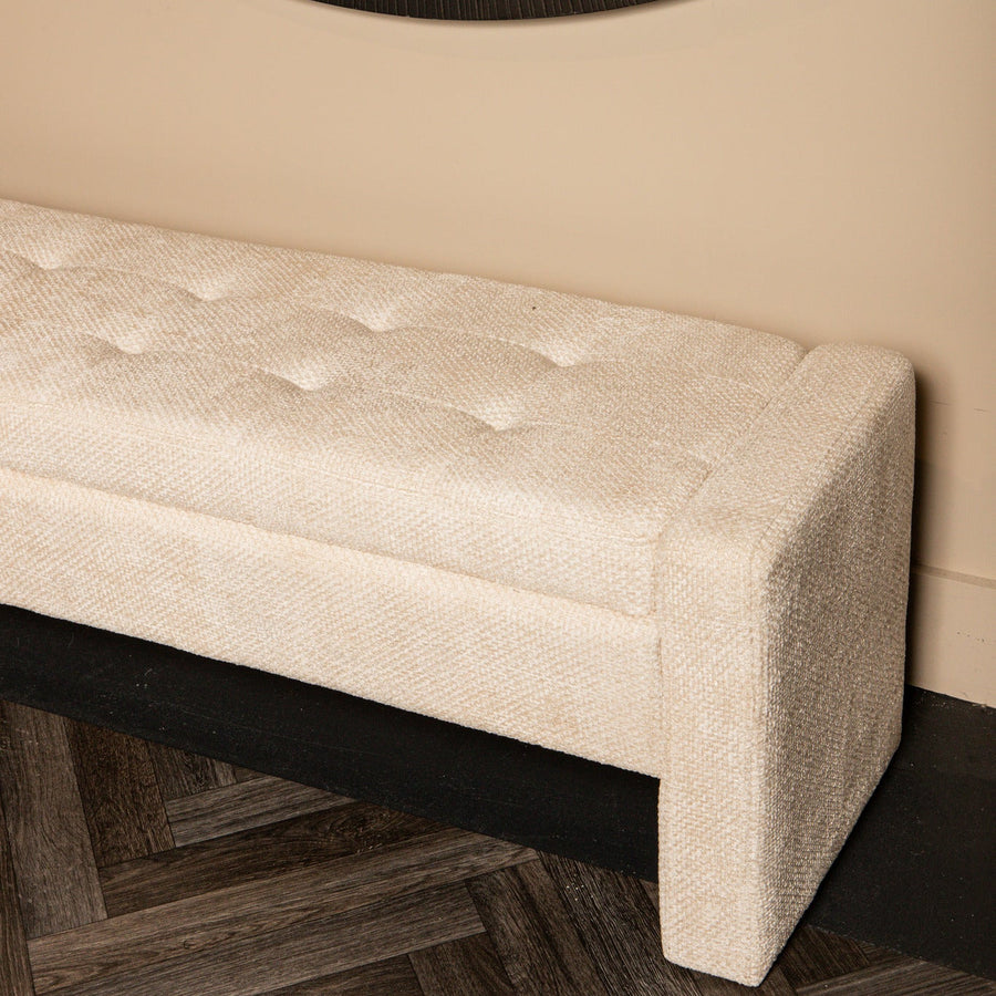 Sidney Opbergbank 160 cm – Bank met Opbergruimte (Cream & Stone)