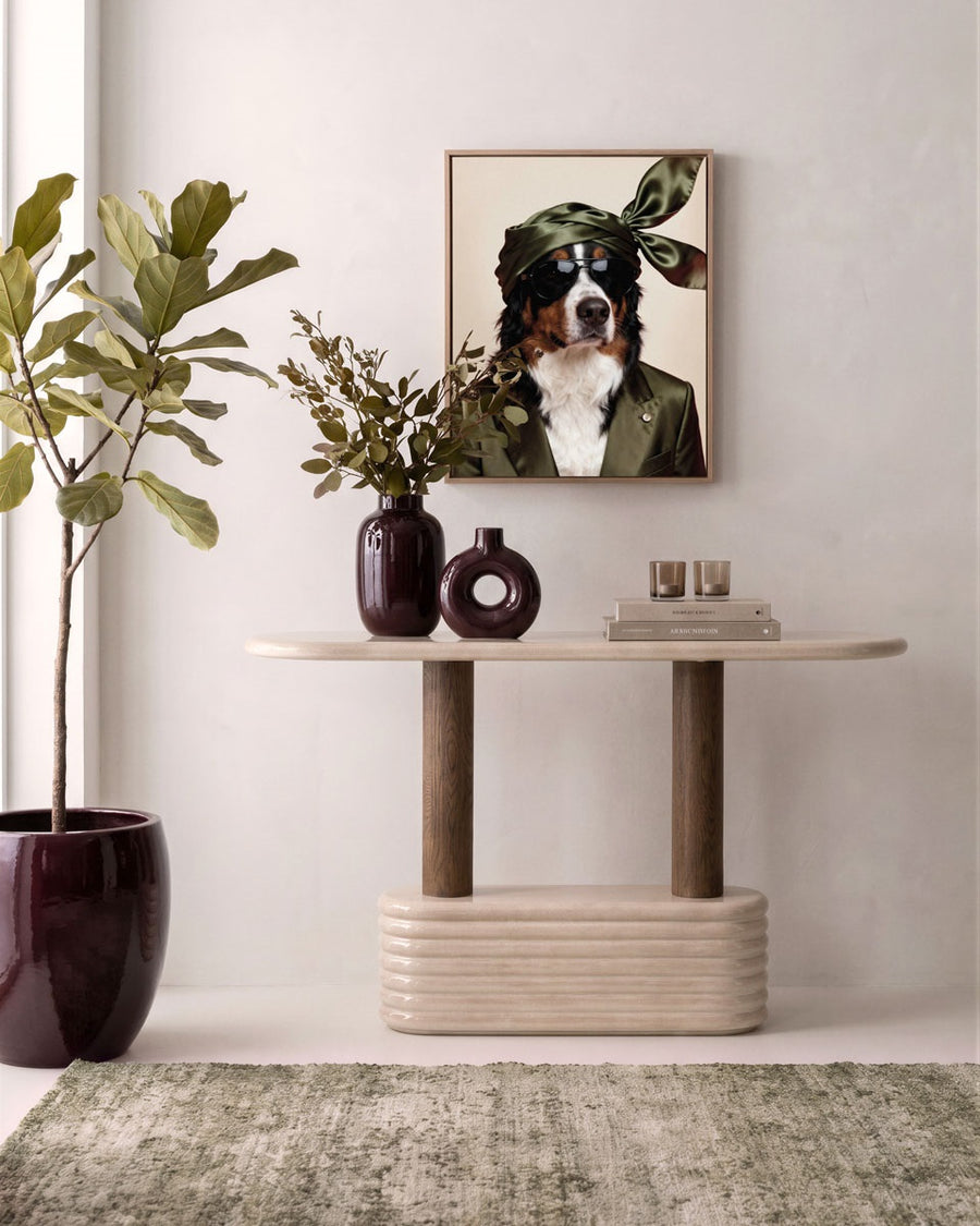 Sidetable Kyan – beton, eiken & metaal beige