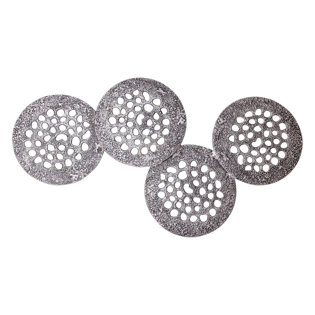 Metalen wandpaneel Geoffe XL zilver aluminium rond patroon