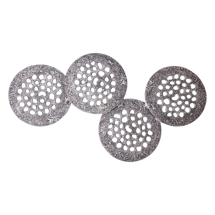 Metalen wandpaneel Geoffe XL zilver aluminium rond patroon