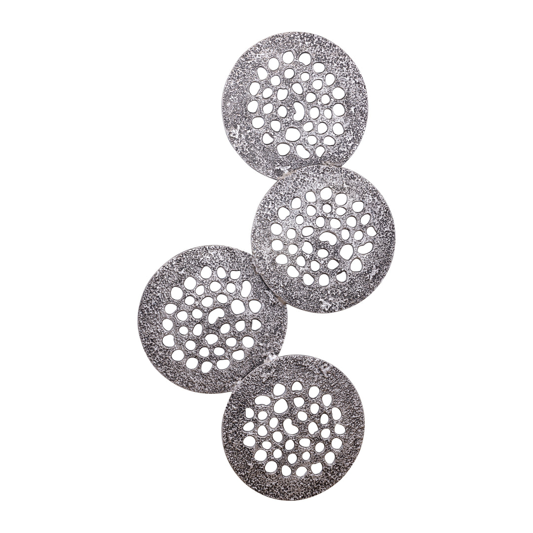 Metalen wandpaneel Geoffe XL zilver aluminium rond patroon